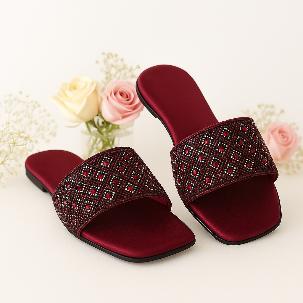 20250821_1615_Stylish Maroon Sandals_remix_01k365c8gpf7najdt891sf50s9